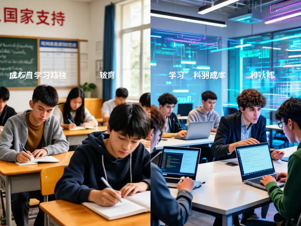 국비지원 교육과 IT 부트캠프의 특징을 대비하여 보여주는 모습